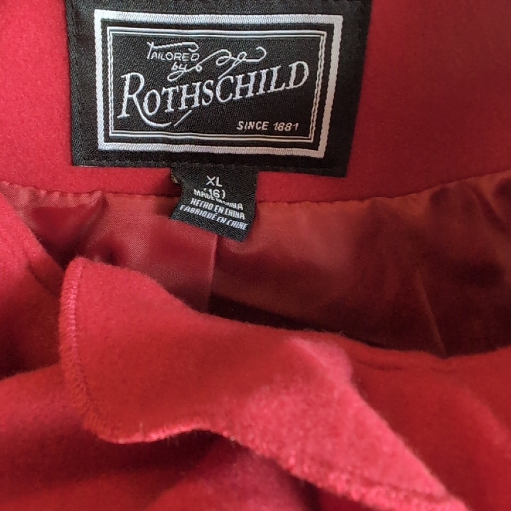 Rothschild Red Trench Coat with High Collar and Ruffle - Picture 4 of 7